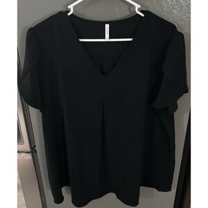 Anyally Women's 2XL Short Sleeve Black Blouse Shirt Business‎ Lightweight